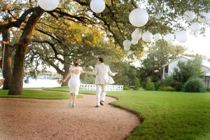 Husband and wife walk a path