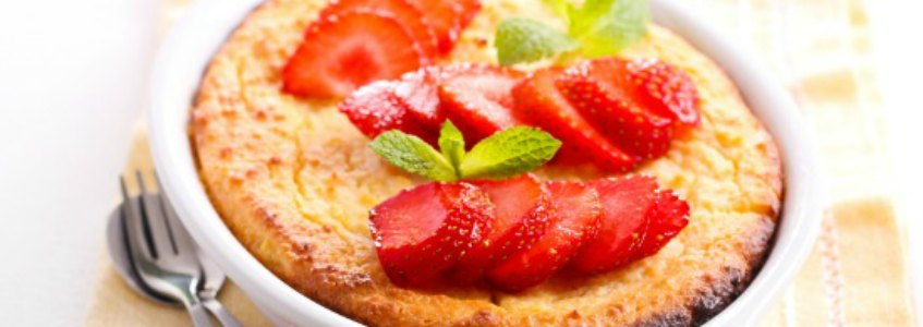 Strawberries on a souffle in tin