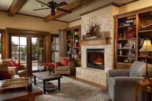 Common area seating with fireplace