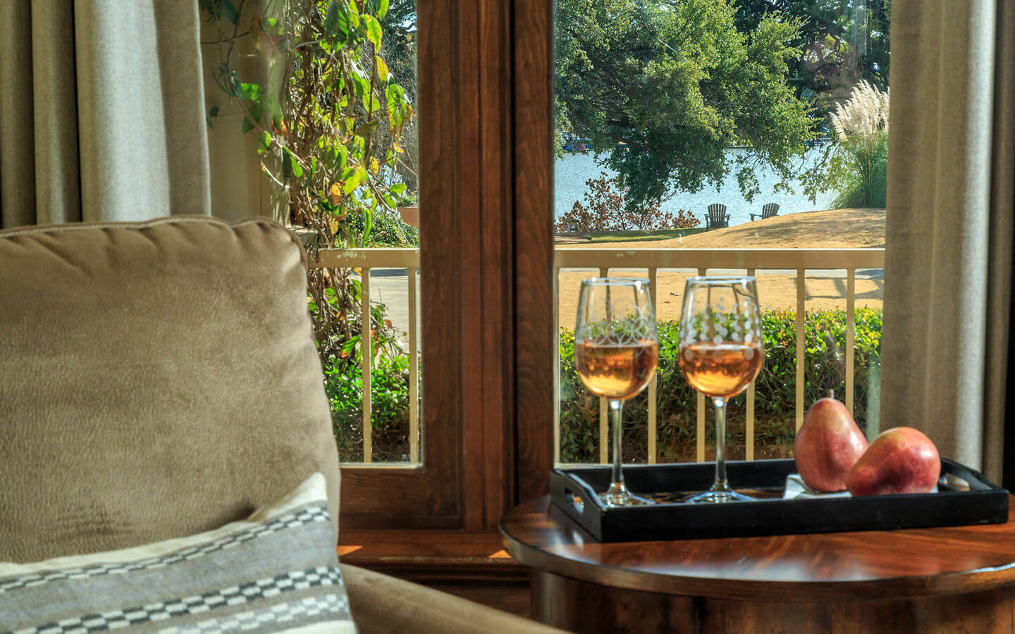 Wine Glasses with view from Rio Brazos